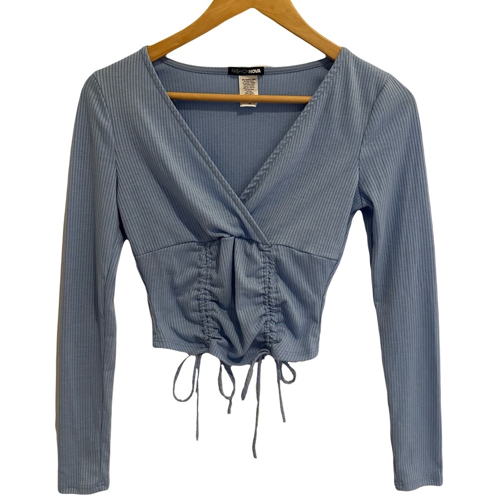 Fashion Nova Blue Ruched Crop Top